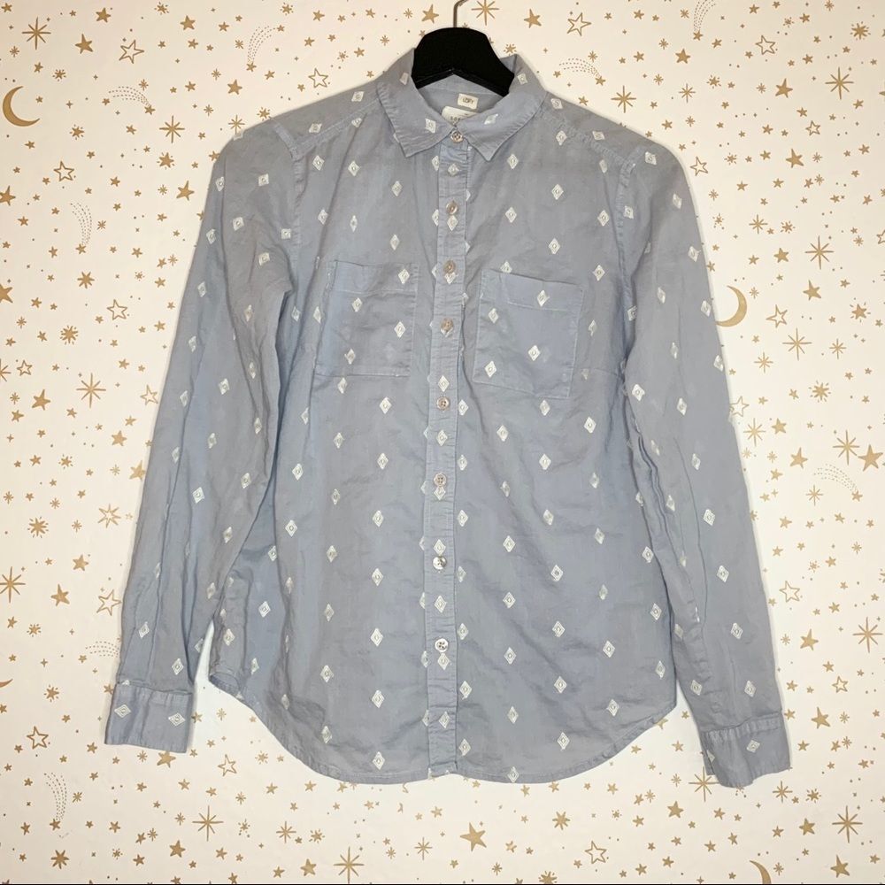 LOFT Diamond Embroidered Softened Button Down Top